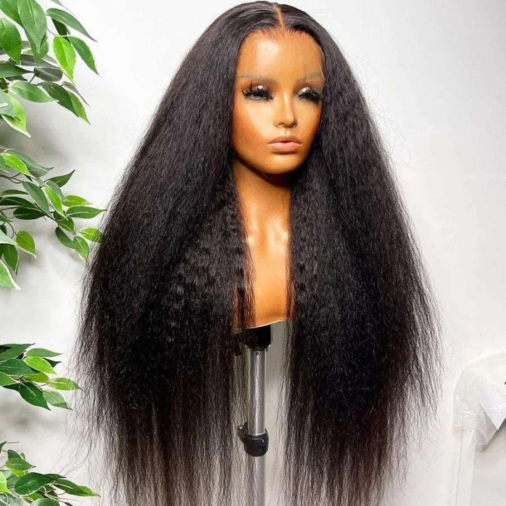 ZSFOQQ Hair 360 Kinky Straight Pre-plucked Hair SKINLIKE Real HD Lace Full Frontal Human Hair Wig