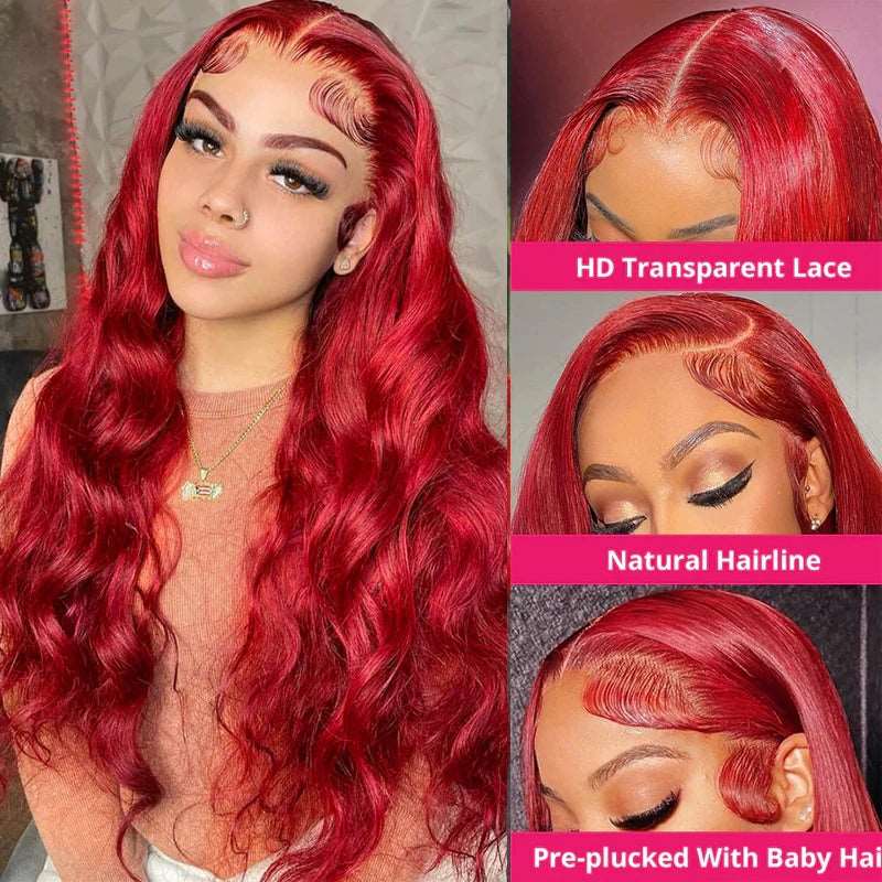 ZSFOQQ Glueless Red Hair Lace Front Wig Body Wave 13x4 HD Transparent Lace Colored Human Hair Wigs