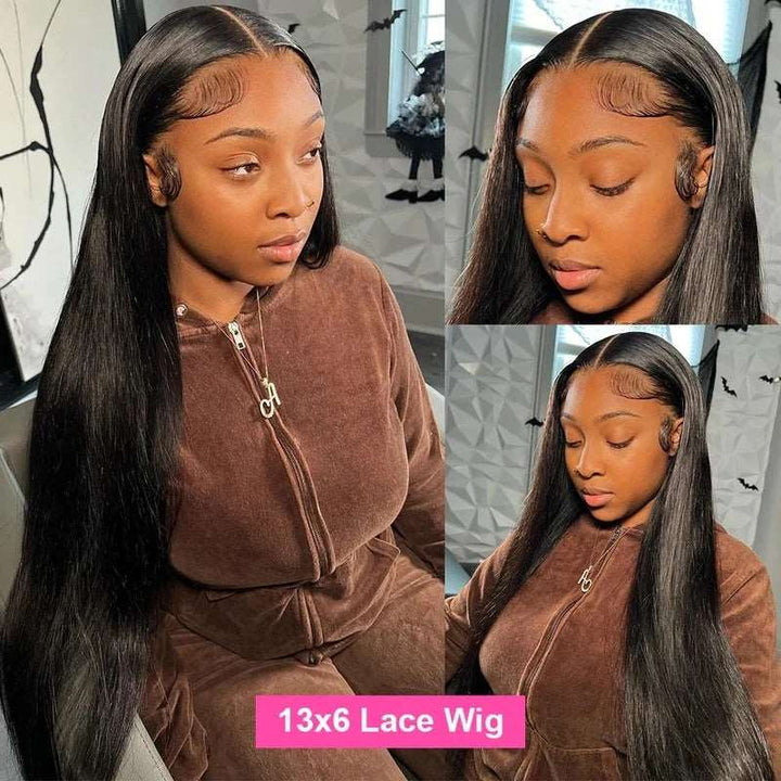 ZSFOQQ Glueless HD Lace Wig Straight Hair 13x6 Lace Front Wig Pre Plucked Human Hair Wigs