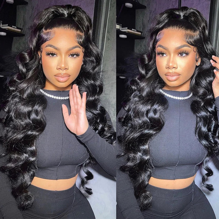 ZSFOQQ Hair Loose Deep Wave 13*4 Transparent Lace Frontal Wig 100% Human Virgin Hair 1 Piece Natural Black.