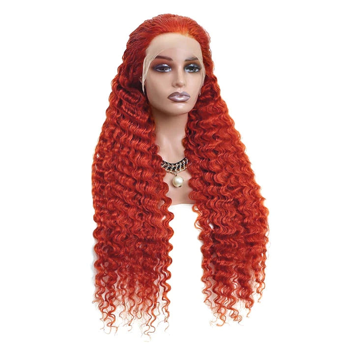 ZSFOQQ Orange #350 Deep Wave 13x4 Lace Wig Frontal Wig Pre Plucked For Women.