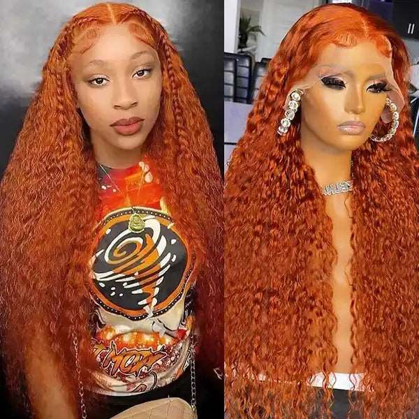 ZSFOQQ Hair Ginger Orange Curly 13x4 HD Transparent Lace Front Wig Jerry Curly Colored Wigs Human Hair Wigs