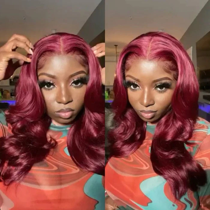 ZSFOQQ Hair Burgundy 99J Colored Wig Body Wave Red Color Lace Front Human Hair Wig.