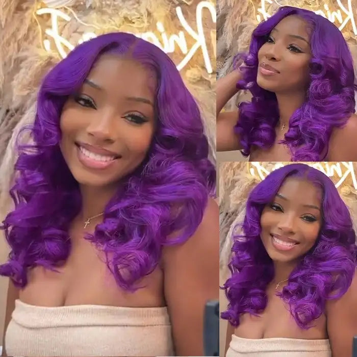 ZSFOQQ Purple 13x4 Front Lace Wig Straight Body Wave Lace Front Brazilian 200% Density Human Hair Wig