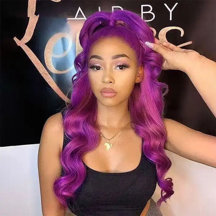 ZSFOQQ Purple 13x4 Front Lace Wig Straight Body Wave Lace Front Brazilian 200% Density Human Hair Wig