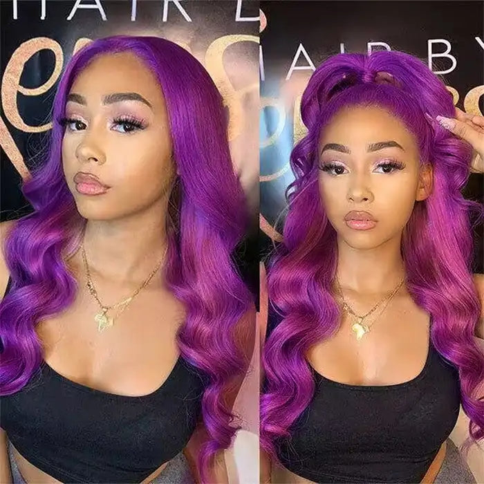 ZSFOQQ Purple 13x4 Front Lace Wig Straight Body Wave Lace Front Brazilian 200% Density Human Hair Wig