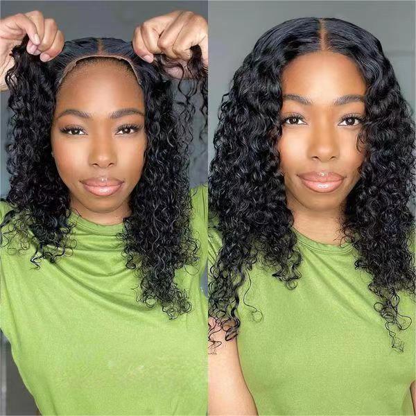 ZSFOQQ Hair Ready & Go Wigs Deep Wave 5*5 Pre Cut HD Lace Glueless Bob Wig with Pre Plucked