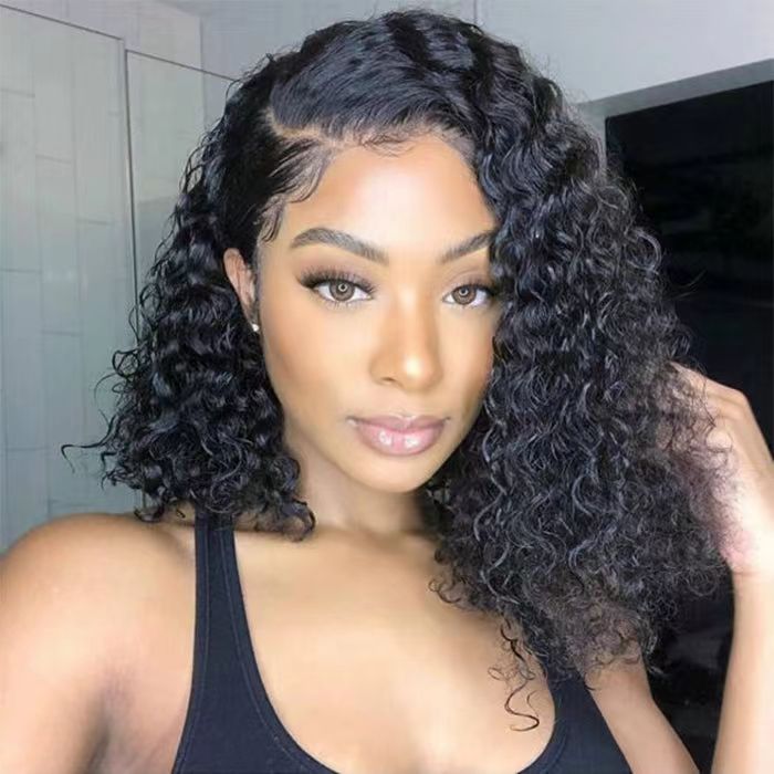 ZSFOQQ Hair Ready & Go Wigs Deep Wave 5*5 Pre Cut HD Lace Glueless Bob Wig with Pre Plucked