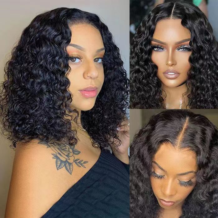 ZSFOQQ Hair Ready & Go Wigs Deep Wave 5*5 Pre Cut HD Lace Glueless Bob Wig with Pre Plucked