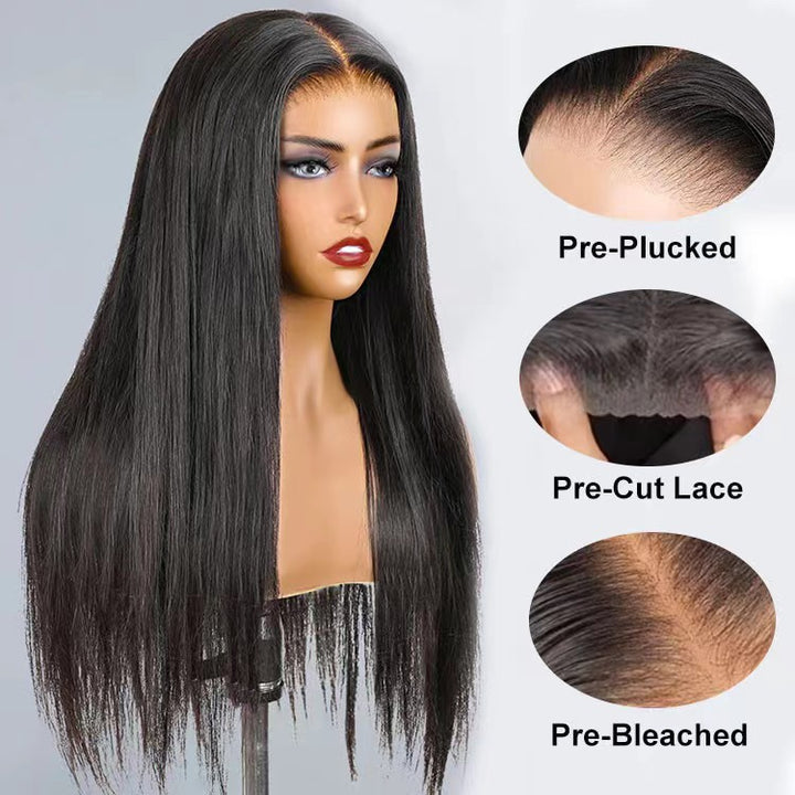 ZSFOQQ Ready To Go Wig-Silky Straight HD Transparent Lace Closure Wigs With Pre Cut Lace