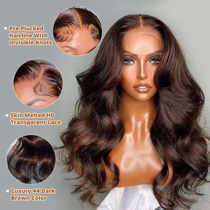 ZSFOQQ #4 Lace Front Wigs Straight And Body Wave Dark Brown Color Lace Front Wigs