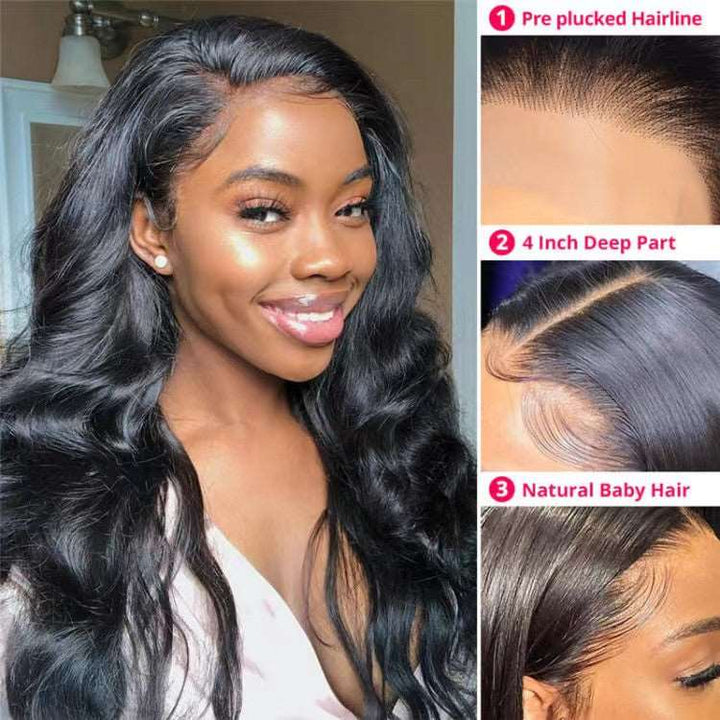 ZSFOQQ Body Wave Skin Melt HD Lace Closure Human Hair Wig