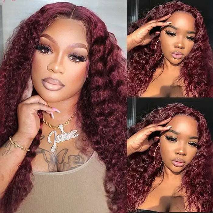 ZSFOQQ Hair 99J Burgundy Deep Wave 13x4/5x5 Lace Front Wig with Baby Hair For Woman Human Hair Wigs