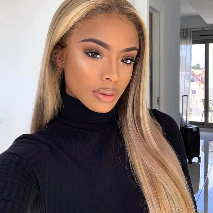 ZSFOQQ Customized Blonde Balayage on Brown Hair Transparent 13x4 &13x6 Lace Frontal Wig