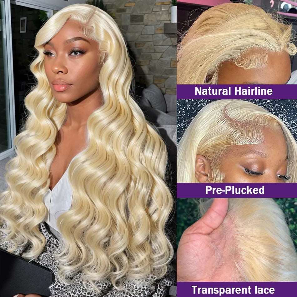 ZSFOQQ 613 Blonde Lace Front Wig Body Wave 13x4 HD Transparent Lace Glueless Long Human Hair Wigs 40 Inch