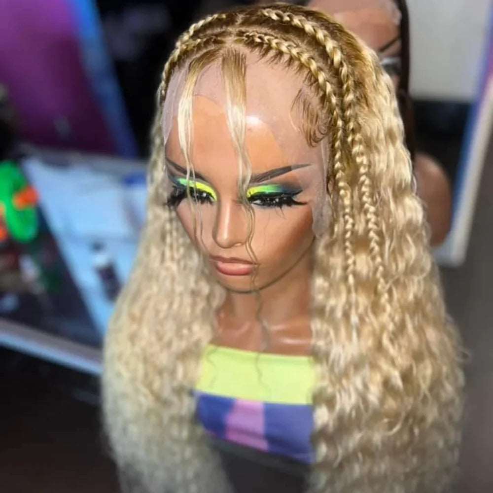 ZSFOQQ 613 Blonde Jerry Curly 13x4 Lace Wig Virgin Human Hair Wigs Pre-Plucked Hairline.