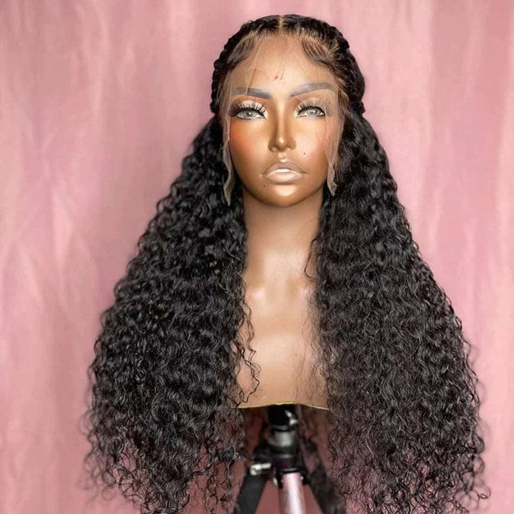 ZSFOQQ Hair 13*6 HD Lace Frontal Wig Water Wave Virgin Hair Unprocessed Human Hair Natural Black.