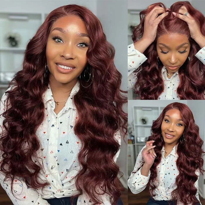 ZSFOQQ Red Brown Wig 13x4 HD Lace Front Wig Body Wave Wig Dark Reddish Brown Wig