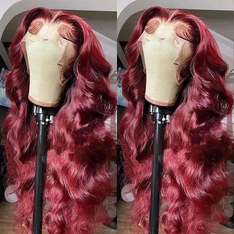 ZSFOQQ Hair Burgundy 99J Colored Wig Body Wave Red Color Lace Front Human Hair Wig.