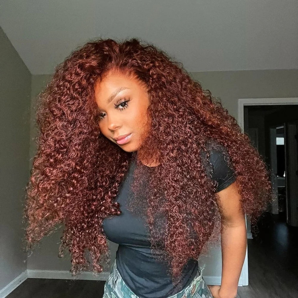 ZSFOQQ Hair Reddish Brown #33 Curly 13x4 Lace Wig Frontal Wig For Women.