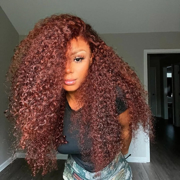 ZSFOQQ Hair Reddish Brown #33 Curly 13x4 Lace Wig Frontal Wig For Women.