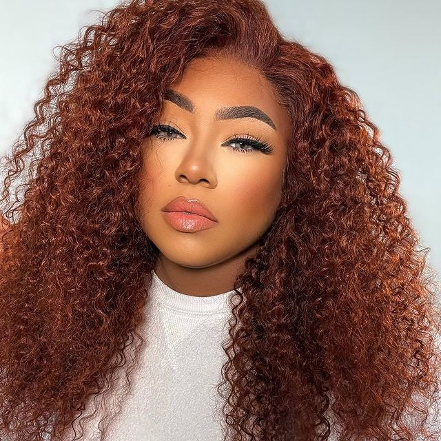 ZSFOQQ Hair Reddish Brown #33 Curly 13x4 Lace Wig Frontal Wig For Women.