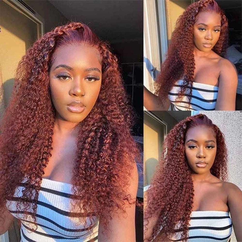 ZSFOQQ #33 Reddish Brown Curly 4x4 5x5 Lace Closure Wigs For Women.