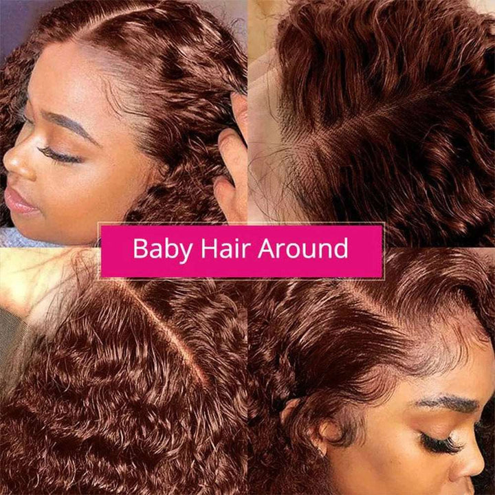 ZSFOQQ #33 Reddish Brown Curly 4x4 5x5 Lace Closure Wigs For Women.