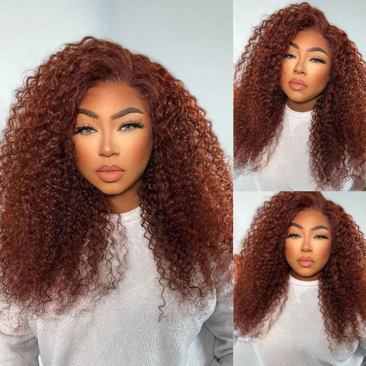 ZSFOQQ #33 Reddish Brown Curly 4x4 5x5 Lace Closure Wigs For Women.