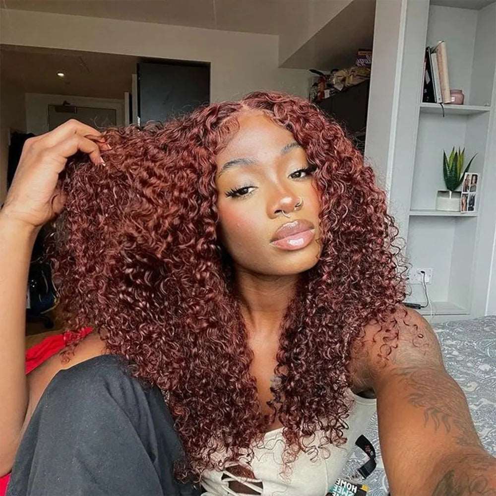 ZSFOQQ #33 Reddish Brown Curly 4x4 5x5 Lace Closure Wigs For Women.