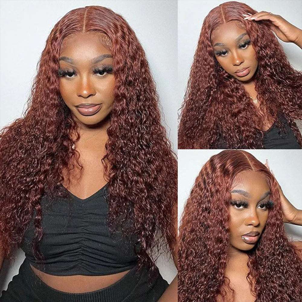 ZSFOQQ #33 Reddish Brown Curly 4x4 5x5 Lace Closure Wigs For Women.