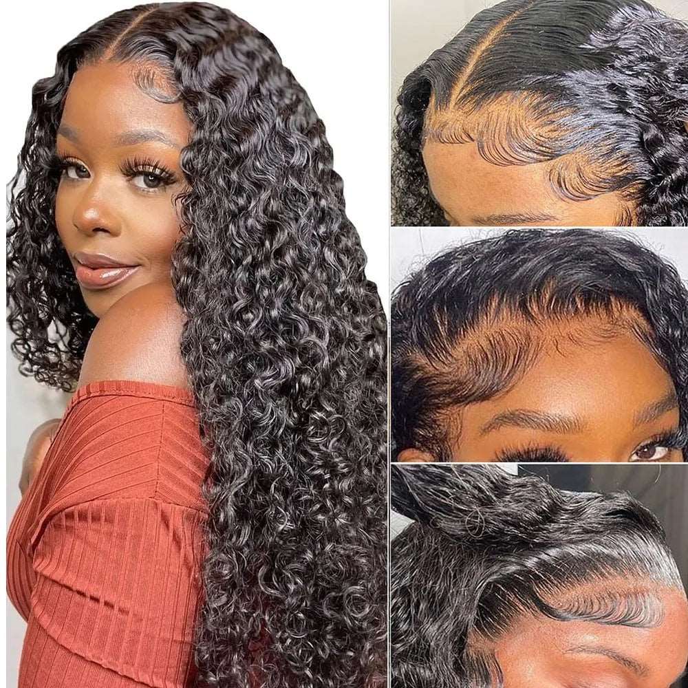 ZSFOQQ 4x4 Deep Wave Hair Lace Closure Wig Pre Plucked Swiss Lace Curly Hair.