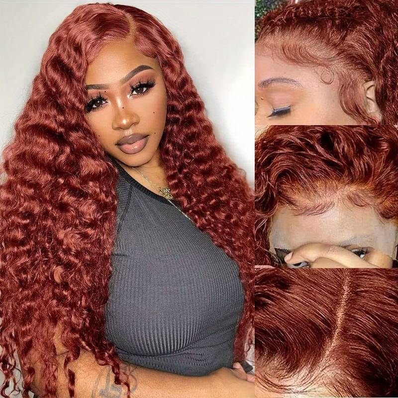 ZSFOQQ Reddish Brown #33 Deep Wave 13x4 Lace Wig Frontal Wig For Women.