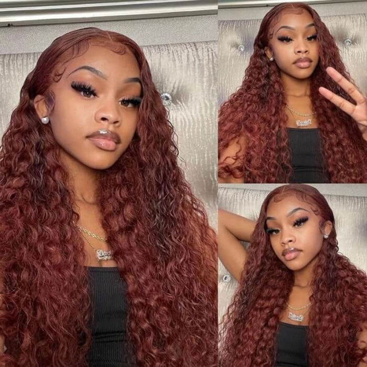 ZSFOQQ Reddish Brown #33 Deep Wave 13x4 Lace Wig Frontal Wig For Women.