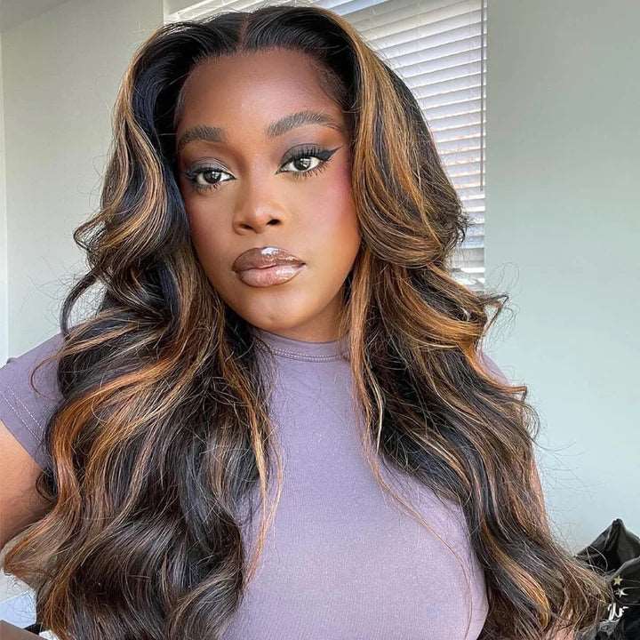 ZSFOQQ Glueless Ready & Go Wig Upgrade 8*5 Pre Cut HD Lace Closure Wigs #P1B/30 Balayage Highlight Color