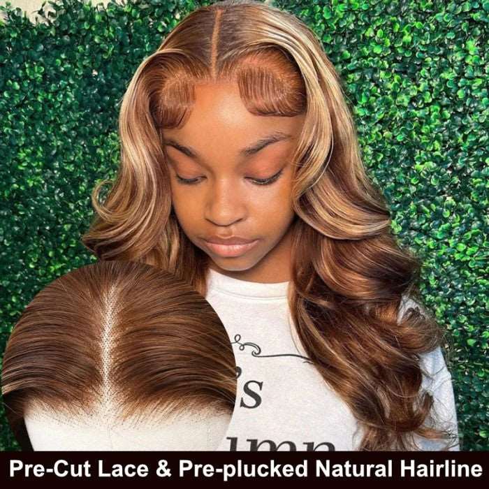 ZSFOQQ 7x5 Pre-cut Glueless Wig Ready To Go Highlight Blonde Body Wave Bleach Knots Wig Human Hair