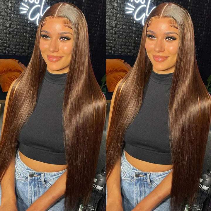 ZSFOQQ #4 Chocolate Brown 8*5 Pre Cut HD Lace Closure Wigs Glueless Ready To GO Wig