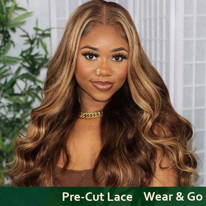 ZSFOQQ 7x5 Pre-cut Glueless Wig Ready To Go Highlight Blonde Body Wave Bleach Knots Wig Human Hair