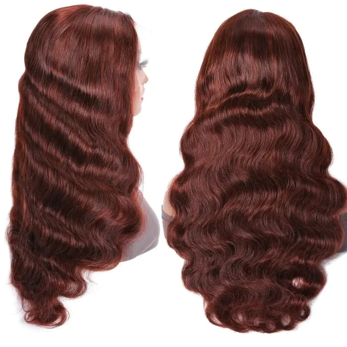 ZSFOQQ Reddish Brown 13x4 HD Lace Human Hair Wig #33B Auburn Colored Body Wave Wigs