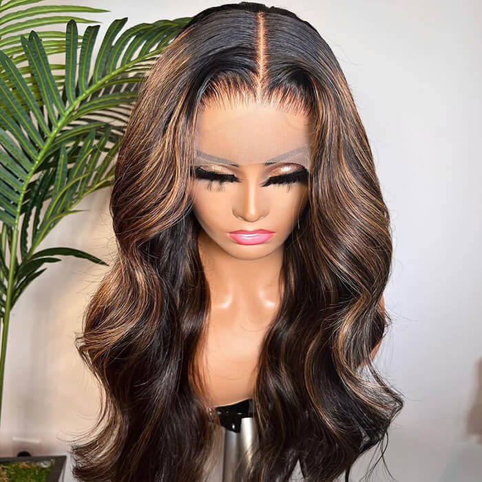 ZSFOQQ  P1b/30 Balayage Highlight Body Wave Wig 13x6 Transparent Lace Front Human Hair Wigs