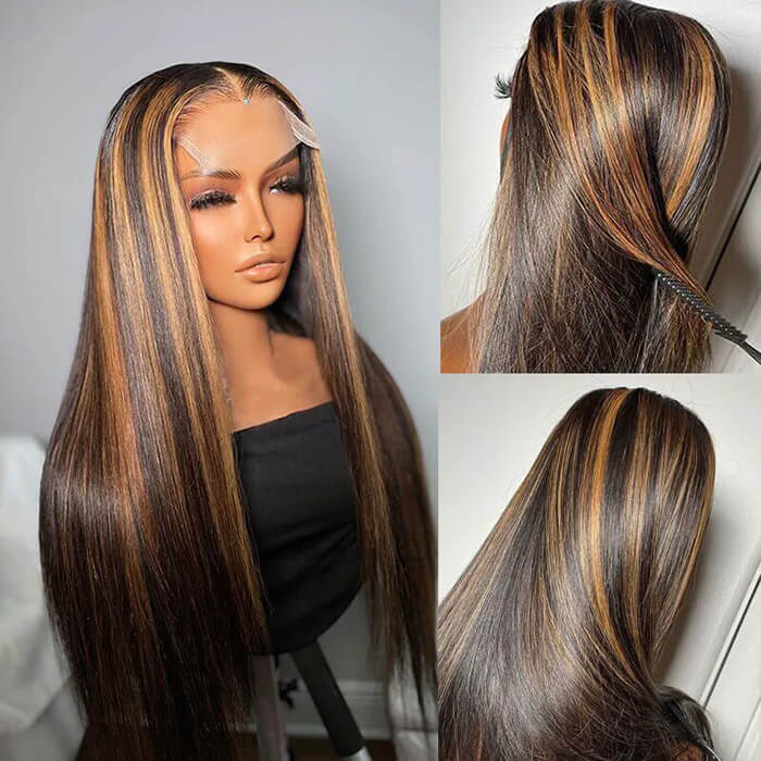 ZSFOQQ  P1b/30 Balayage Highlight Body Wave Wig 13x6 Transparent Lace Front Human Hair Wigs