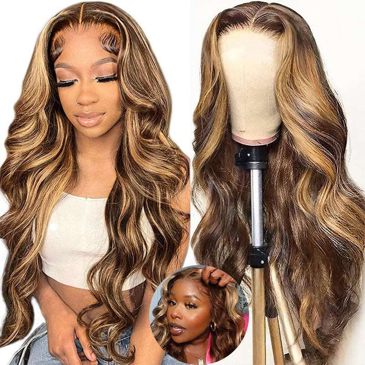 ZSFOQQ 7x5 Pre-cut Glueless Wig Ready To Go Highlight Blonde Body Wave Bleach Knots Wig Human Hair