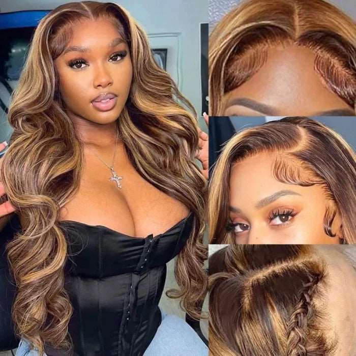 ZSFOQQ 7x5 Pre-cut Glueless Wig Ready To Go Highlight Blonde Body Wave Bleach Knots Wig Human Hair