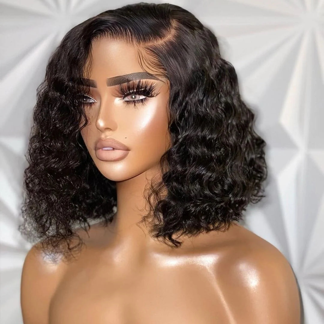 ZSFOQQ High Quality 4*4/13*4 Bob Wigs With Baby Hair Short Water Wave Human Hair.