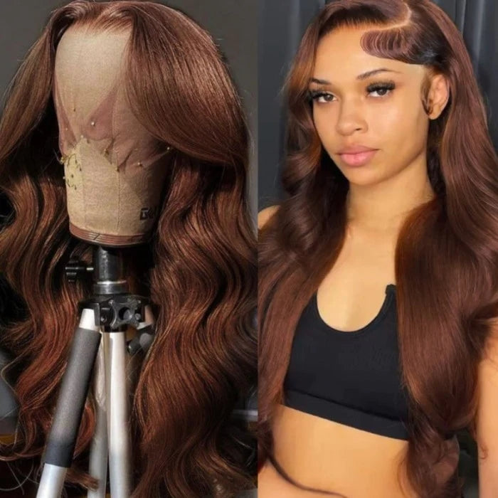 ZSFOQQ Chocolate Brown #4 Body Wave 13x4 Lace Wig Frontal Wig For Women.