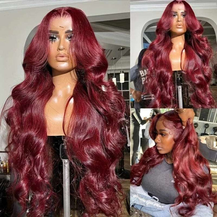 ZSFOQQ Burgundy Lace Front Wigs Body Wave Glueless Human Hair Wigs 13x4 Tansparent Lace Frontal Wig