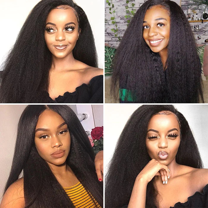 ZSFOQQ Kinky Straight Lace Wig Yaki Human Hair Wigs 13x6 HD Lace Frontal Wig