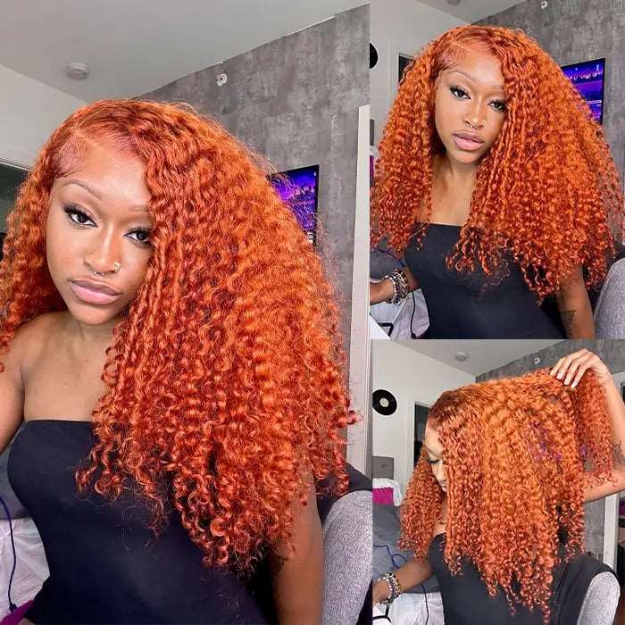 ZSFOQQ Hair Ginger Orange Curly 13x4 HD Transparent Lace Front Wig Jerry Curly Colored Wigs Human Hair Wigs