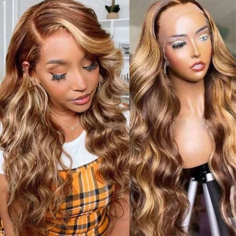 ZSFOQQ Body Wave Hair Highlight P4/27 Lace Wig 100% Virgin Human Hair Wig.