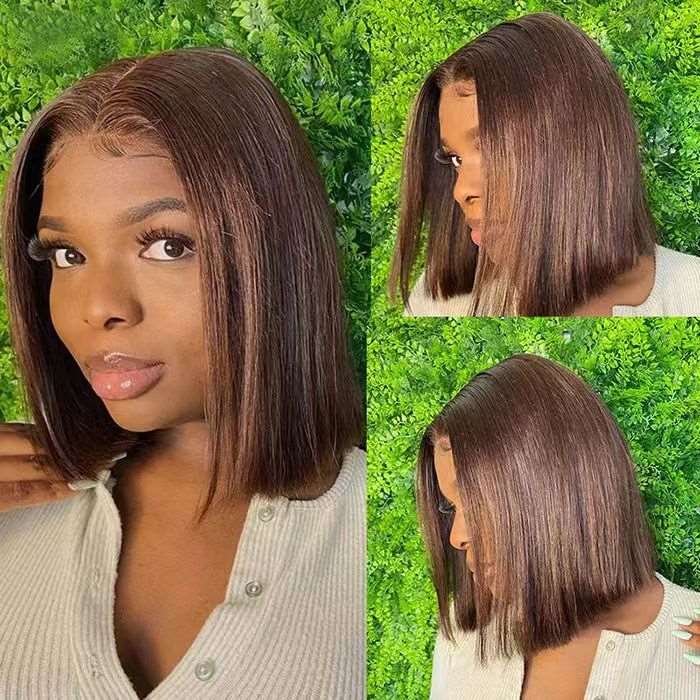 #4 Chocolate Brown Short Straight Bob 4x4/5x5 Lace Closure Wig Human Virgin Hair ZSFOQQ HAIR